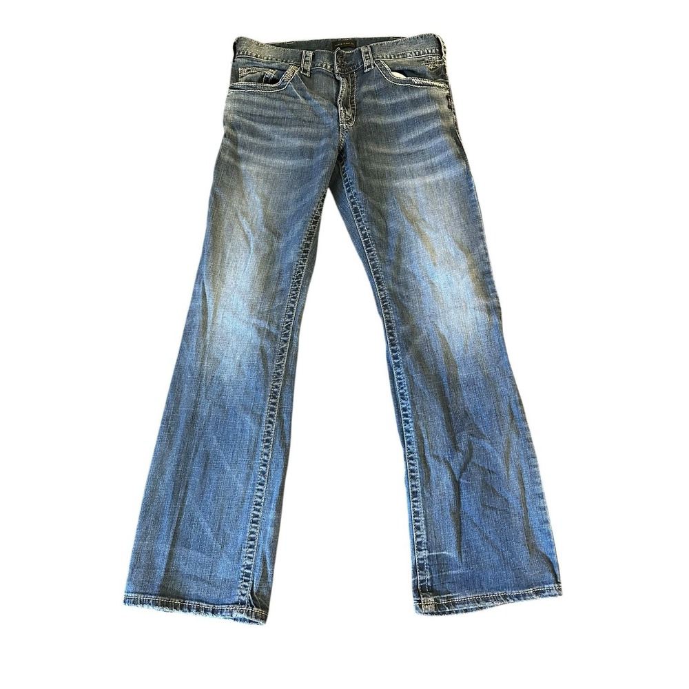 Silver Jeans Zac 33x33 Blue Light Relaxed Straight Thick Stitch Medium Wash